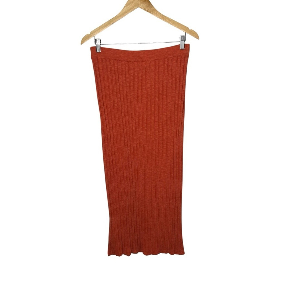 Free People Beach Burnt Orange Ribbed Pull On Drawstring Waist Midi Beach Skirt - Picture 6 of 12